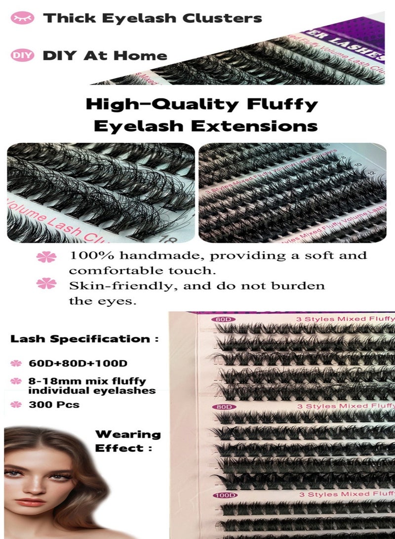 Generic 300PCS Curly Fluffy Individual Eyelashes，Soft Curly  False  Lashes， Natural Looking DIY Eyelash Extensions Fluffy False Eyelash Individual Eyelash Clusters Reusable Eyelash Extensions 8- 16mm, 3 Curls D60 D80 D100  for Make up  - Image 5