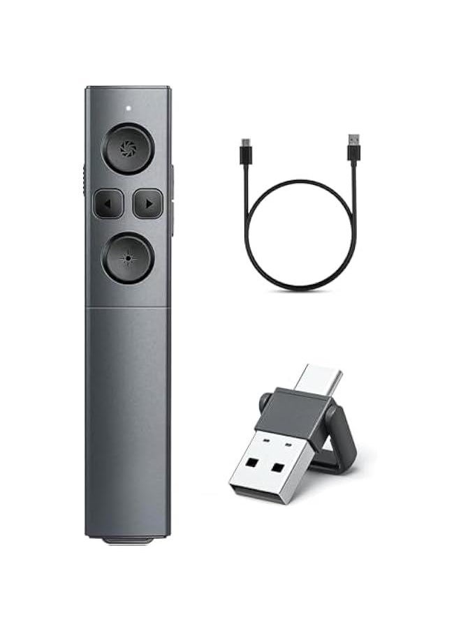 TRASSLE 2-in-1 USB Type C Presentation Clicker, Rechargeable Wireless Presenter Remote,Pointer for Presentations Slide Advancer with Volume Control for Mac,Computer, PPT  - Image 1