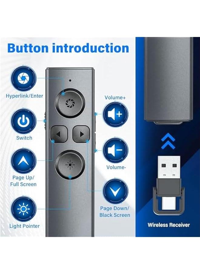 TRASSLE 2-in-1 USB Type C Presentation Clicker, Rechargeable Wireless Presenter Remote,Pointer for Presentations Slide Advancer with Volume Control for Mac,Computer, PPT  - Image 2