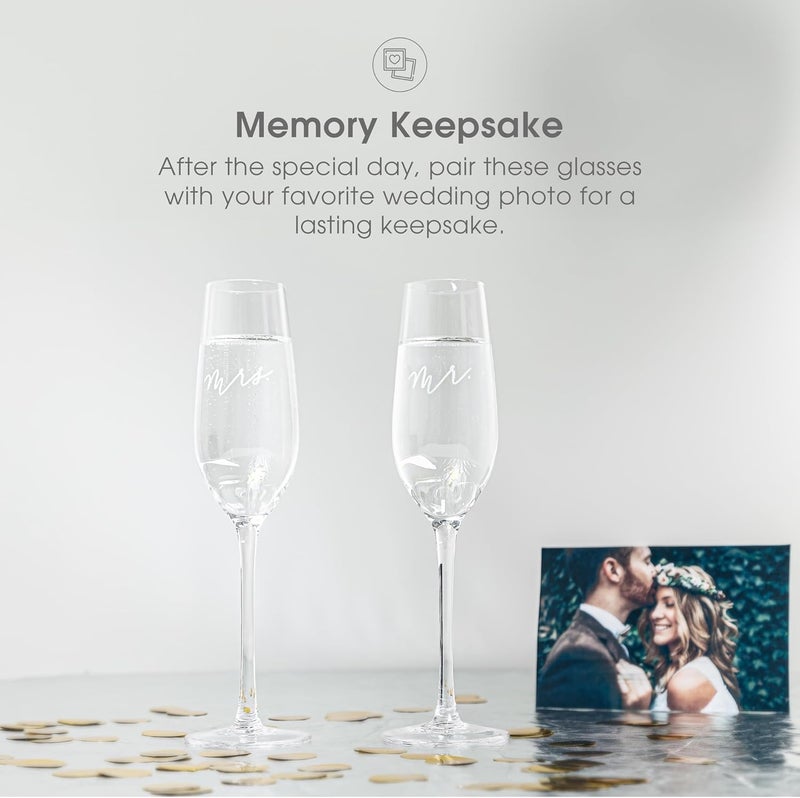 Pearhead Mr  Mrs Champagne Flute Set  Elegant His and Hers Wedding Toasting Glasses for Unforgettable Celebrations Bridal Shower and Registry Idea Tall Wine Glasses for Bride and Groom - Image 4