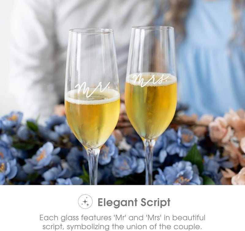 Pearhead Mr  Mrs Champagne Flute Set  Elegant His and Hers Wedding Toasting Glasses for Unforgettable Celebrations Bridal Shower and Registry Idea Tall Wine Glasses for Bride and Groom - Image 3