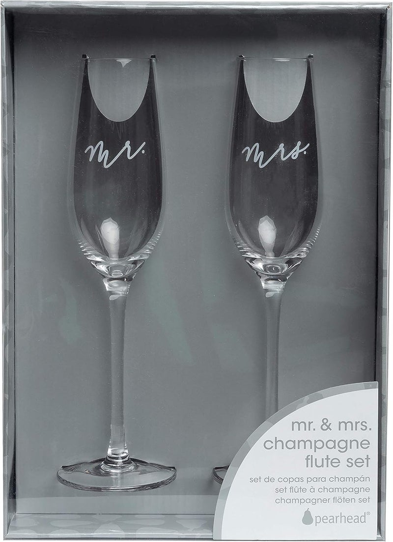 Pearhead Mr  Mrs Champagne Flute Set  Elegant His and Hers Wedding Toasting Glasses for Unforgettable Celebrations Bridal Shower and Registry Idea Tall Wine Glasses for Bride and Groom - Image 5