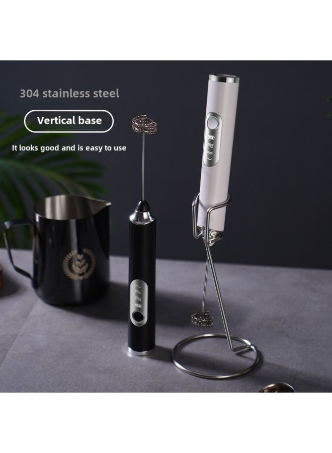 Coffee And Milk Frother Household Milk Frother Electric Charging Wireless Handheld Cake Cream Baking Egg Beater-Color:S-3 White Double Head + Stainless Steel Frame (hot Model On Various Platforms) - Image 2