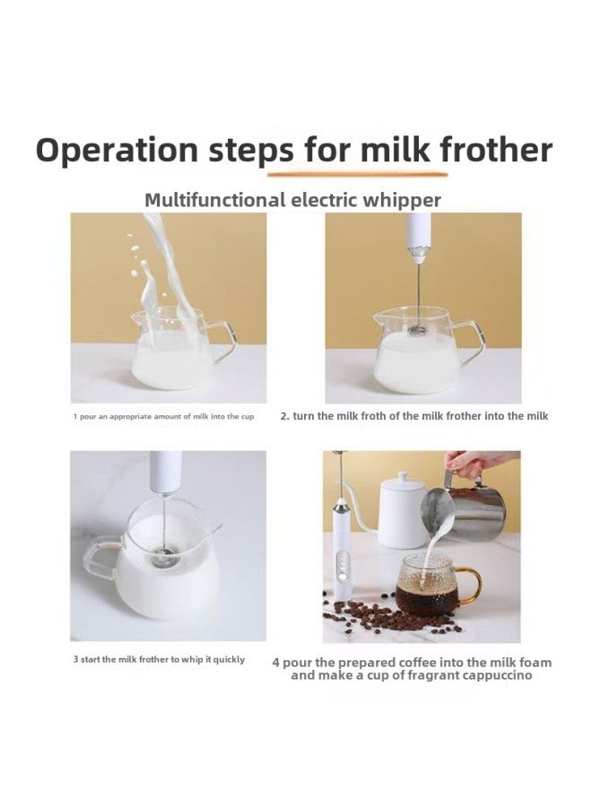 Coffee And Milk Frother Household Milk Frother Electric Charging Wireless Handheld Cake Cream Baking Egg Beater-Color:S-3 White Double Head + Stainless Steel Frame (hot Model On Various Platforms) - Image 5