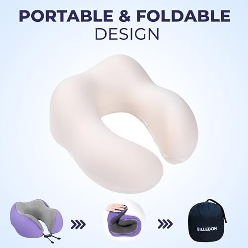 Billebon Neck Pillow for Travel – Comfortable Memory Foam Support, U-Shape Ergonomic Design, Portable for Flight Journeys, Lightweight Compact Build, Soft Washable Cover (Lavender with Eye Mask) - Image 3