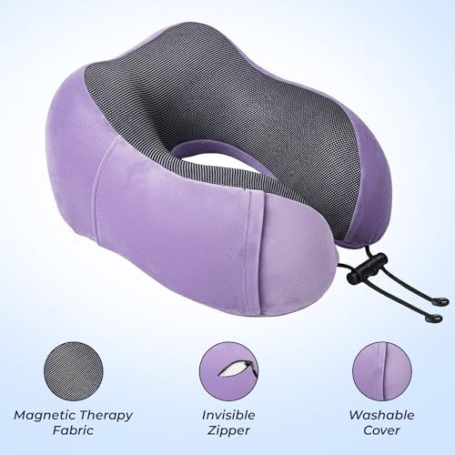 Billebon Neck Pillow for Travel – Comfortable Memory Foam Support, U-Shape Ergonomic Design, Portable for Flight Journeys, Lightweight Compact Build, Soft Washable Cover (Lavender with Eye Mask) - Image 2