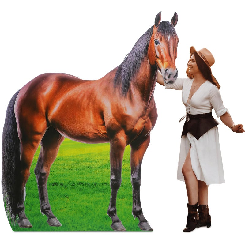 Marsui 6.3 ft Horse Racing Party Cardboard Cutout Stand-up Derby Day Horsing Photo Props Brown Horse Racing PVC Standup Photo Props for Horse Racing Party Derby Day Theme Party Decor Supplies - Image 1