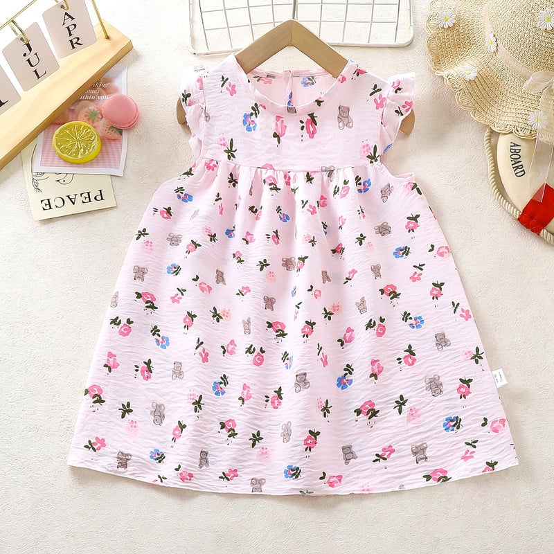 Girls' Summer Dress National Style Flower A- Word Style Foreign Style Princess Pengpeng Children'S Dress Floral Mid-Child Class A Heavy Dress - Image 2