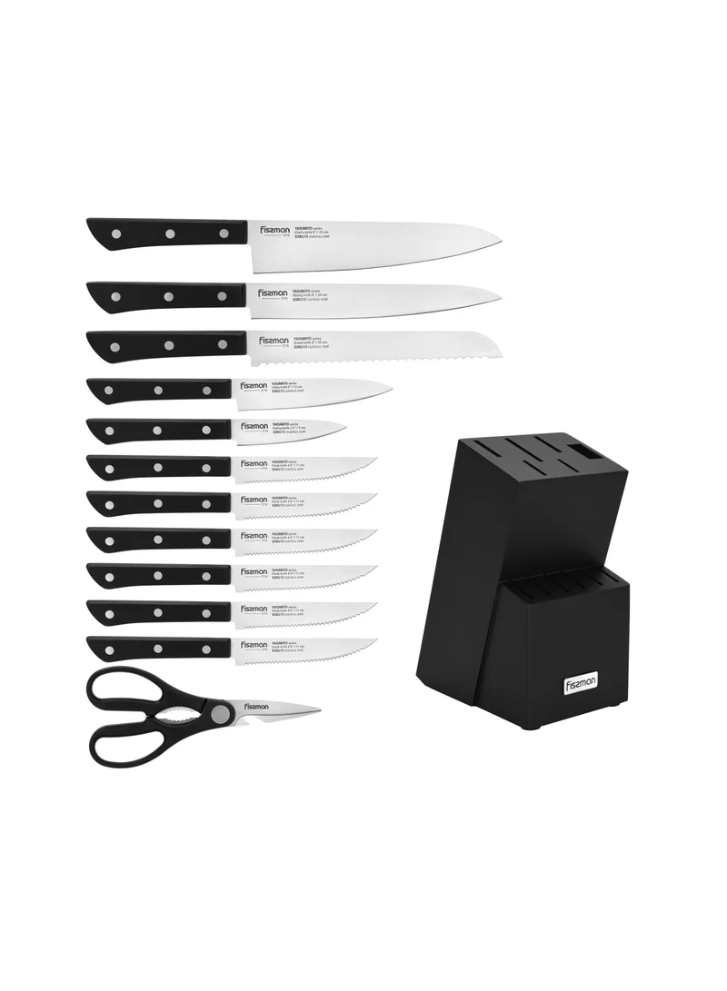 Fissman 13-Piece Kitchen Knife Block Set – Includes 11 Knives, 1 Scissor & 1 Block Holder