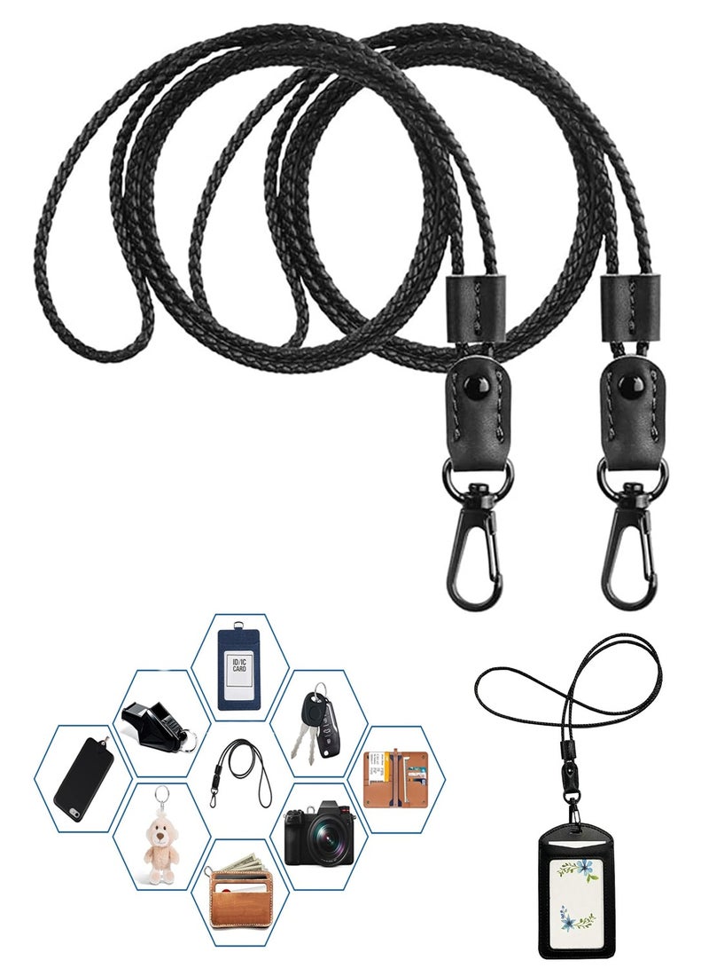 Lanyard for Key 2 Pack of Leather Lanyard Neck Strap with Strong Metal Clip for ID Card Badge Holder Keys Cell Phone Mini Notebook Uni Black 2 Lanyards - Image 1