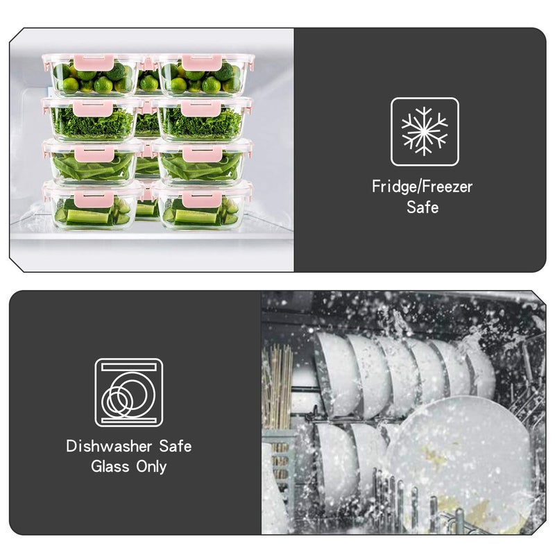 UMEIED 10 Pack Glass Food Storage Containers with Lids Leakproof, Airtight Glass Meal Prep Containers For Lunch, On The Go, Leftover, Dishwasher Safe - Image 4