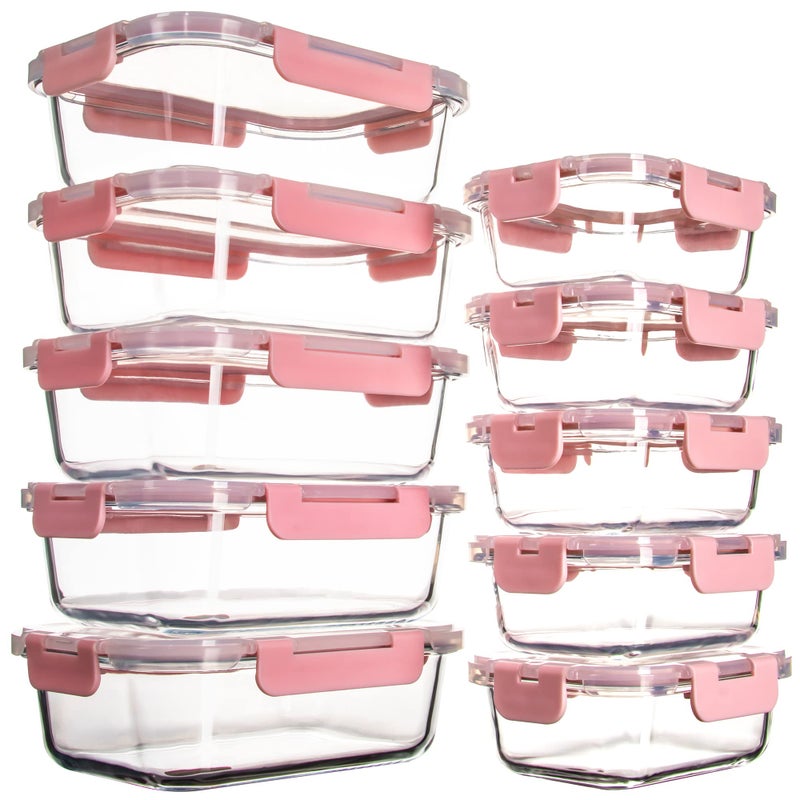 UMEIED 10 Pack Glass Food Storage Containers with Lids Leakproof, Airtight Glass Meal Prep Containers For Lunch, On The Go, Leftover, Dishwasher Safe - Image 1