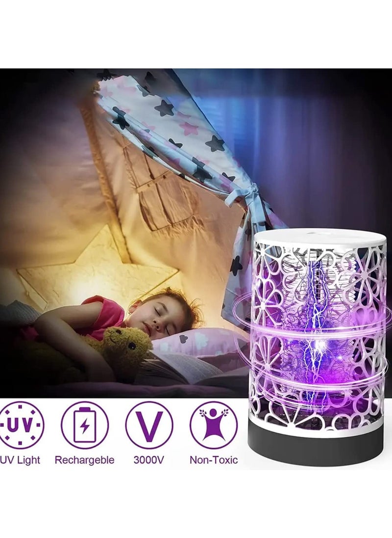 SYOSI - Electric Bug Zapper for Indoor and Outdoor, Rechargeable Mosquito and Fly Killer Portable USB LED Purple Light Trap Have Security Grid for  Home, Bedroom, Backyard Camping Using, White - Image 1