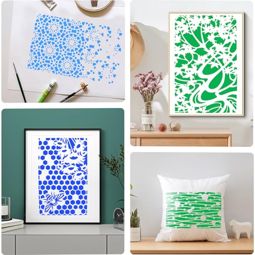 Notoke 16 PCS Stencils for Painting Mixed Stencils for Crafts Reusable, 11''×7'' Wood Grains Flower Spray Paint Stencil Texture Templates Spider Web, Layering Stencil Templates for DIY Scrapbook - Image 5