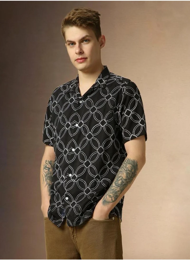 دينيس لينغو Men's Multicoloured 100% Polyester Printed Button Down Relaxed Fit Shirt