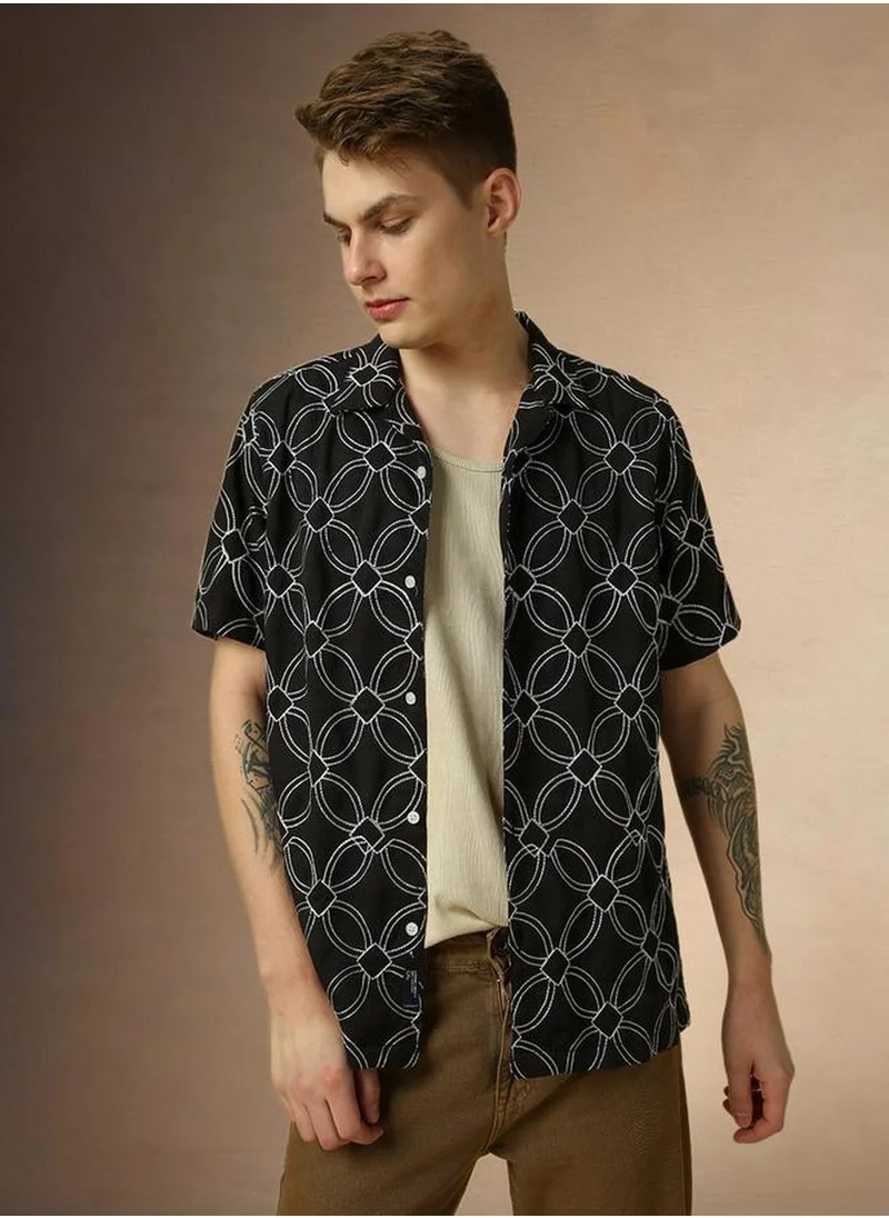 دينيس لينغو Men's Multicoloured 100% Polyester Printed Button Down Relaxed Fit Shirt