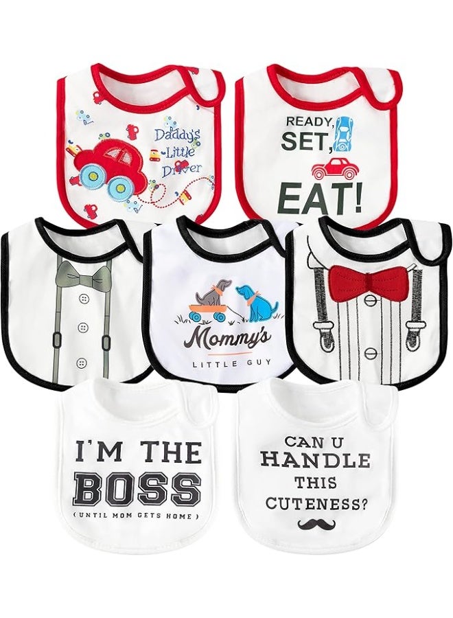 2ooya 7Pcs Cotton Waterproof Baby Bibs Adjustable Hook Loop Closure Infant Bib Unisex Black Red Newborn Babies Food Bibs Baby Keepsake Gift for Eating Teething Drooling Feedingï¼ˆ6-12 Monthsï¼‰ - Image 1