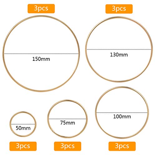 Nydotd 125Pcs Dream Catcher Making Kit, 15 Pcs Metal Rings Hoops Macrame Ring in 5 Size Gold, 100pcs 6 Styled Feathers, 10 Pcs 3 mm Faux Suede Cord for Dream Catcher Crafts Birthday Party - Image 2