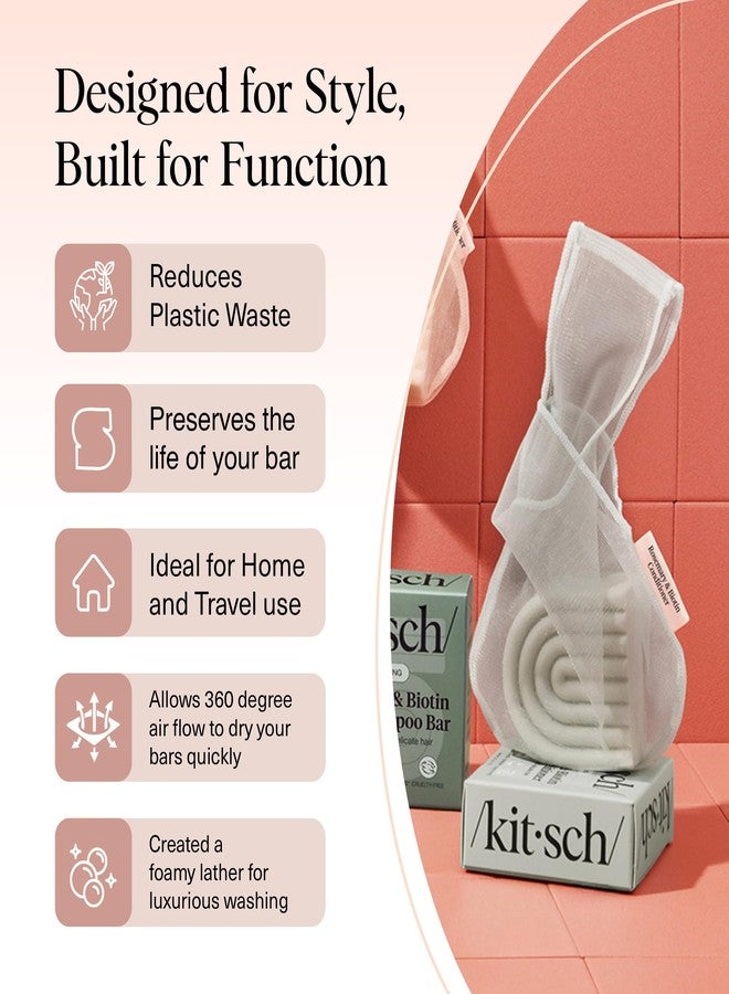 Kitsch Bar Soap Saver Pouch – Extends Use & Prevents Soggy Mess, Recycled Beauty Bar Bag & Eco-Friendly Pouch for Bars w/Tag Identifier, Patented Mesh Soap Bag for Rosemary & Biotin Shampoo Bar - Image 4