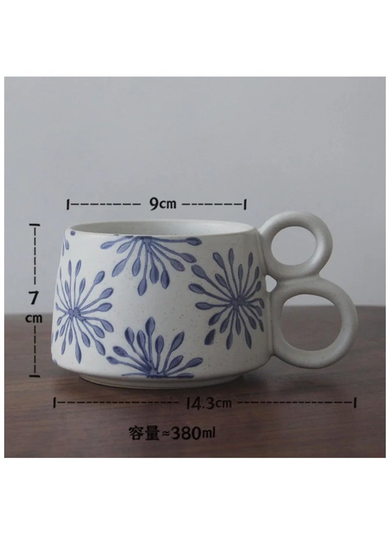 Qahwa White ceramic mug with elegant blue print and double handle provides exceptional comfort and modern elegance.  - Image 5