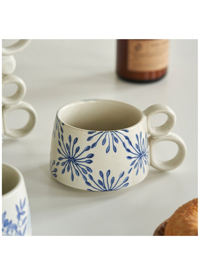 Qahwa White ceramic mug with elegant blue print and double handle provides exceptional comfort and modern elegance.  - Image 4