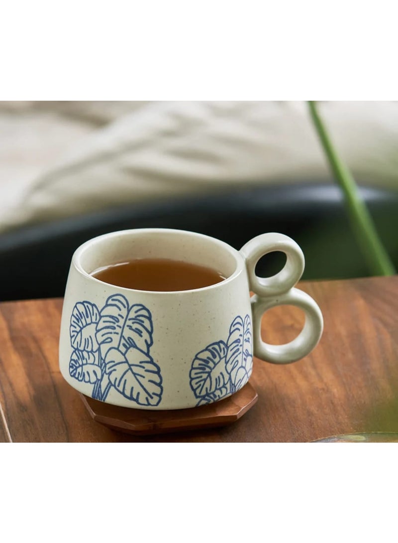 White ceramic mug with elegant blue print and double handle provides exceptional comfort and modern elegance. - Image 1