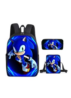 Hot-selling Sonic backpack Sonic primary school student schoolbag lunch bag pencil bag three-piece set,B style - three-piece set