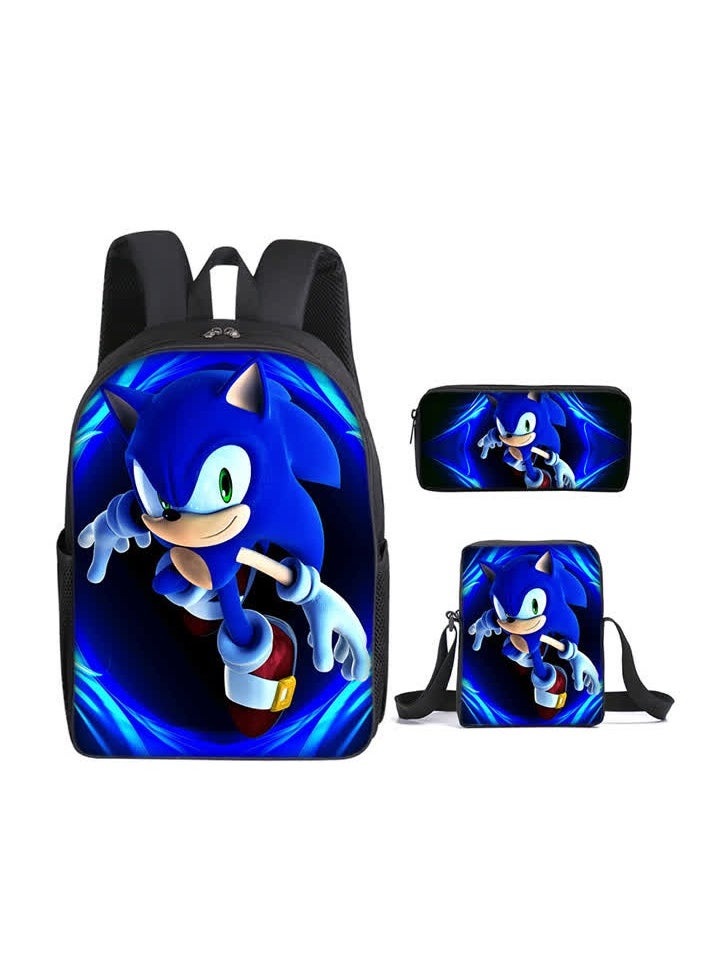 Generic - Hot-selling Sonic backpack Sonic primary school student schoolbag lunch bag pencil bag three-piece set,B style - three-piece set - Image 1