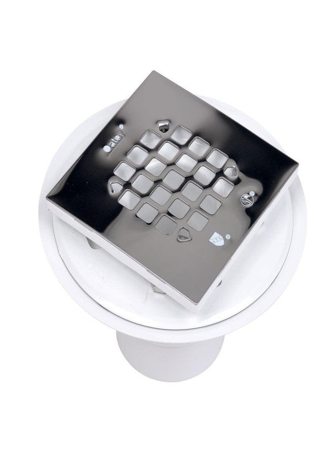 أوتي مصرف دش Oatey 42237 من مادة PVC مع مصفاة Snap-Tite مربعة من الفولاذ المقاوم للصدأ لقواعد دش البلاط، 2 بوصة أو 3 بوصة