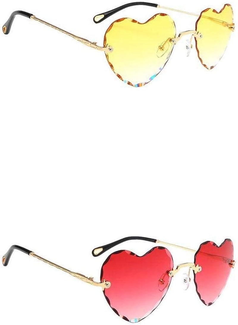 klarako 2Pcs Women Rimless Heart Shape Fashion Sunglasses Eyewear Designer Style - Image 1