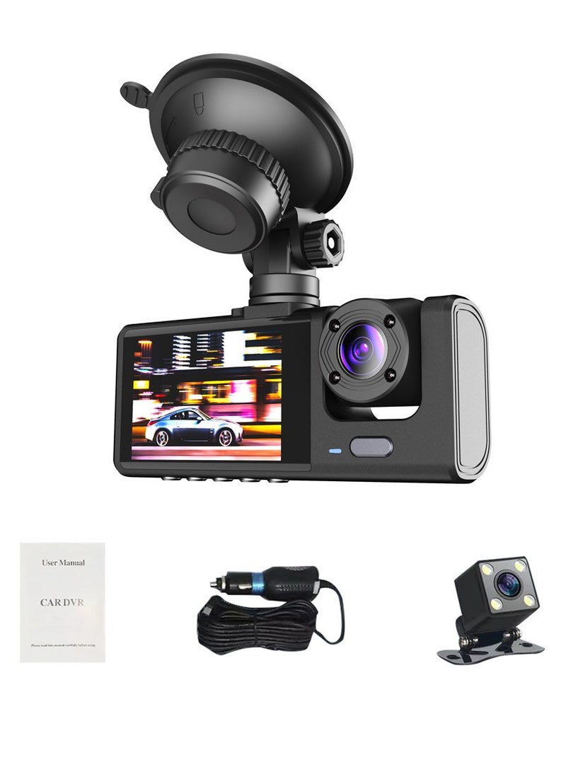 كاميرا DASH DVR 1080P مع كاميرا أمامية وخلفية وكاميرا داخلية، مسجل قيادة بشاشة 2 بوصة، دعم رؤية ليلية - Image 2