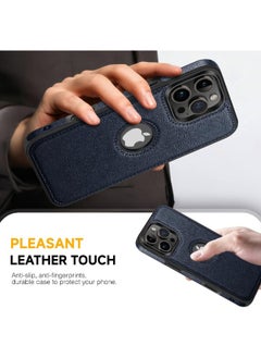Mikki iPhone 16 Pro Cover, Vegan Leather Protective Case for iPhone 16 Pro 6.3", Luxury, Elegant and Beautiful Design Business Cover, Non-Slip Vintage Looking Perfect Leather Case Cover (Blue)  - Image 3
