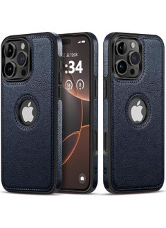 Mikki iPhone 16 Pro Cover, Vegan Leather Protective Case for iPhone 16 Pro 6.3", Luxury, Elegant and Beautiful Design Business Cover, Non-Slip Vintage Looking Perfect Leather Case Cover (Blue)  - Image 1