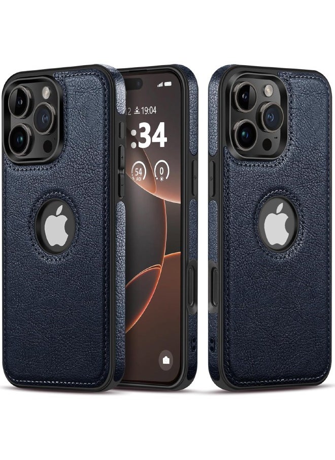 ميكّي - غطاء iPhone 16 Pro، حافظة واقية من الجلد النباتي لهاتف iPhone 16 Pro 6.3 بوصة، غطاء بتصميم فاخر وأنيق وجميل، غطاء جلدي مثالي غير قابل للانزلاق (أزرق) - Image 1