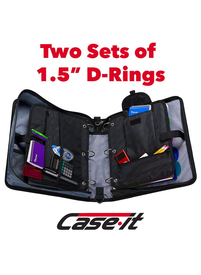 Case it Case-it The Dual 2-in-1 Zipper Binder - Two 1.5 Inch D-Rings - Includes Pencil Pouch - Multiple Pockets - 600 Sheet Capacity - Comes with Shoulder Strap - Jet Black Dual-101  - Image 2