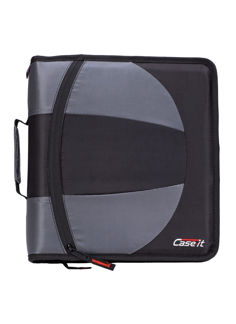 Case it Case-it The Dual 2-in-1 Zipper Binder - Two 1.5 Inch D-Rings - Includes Pencil Pouch - Multiple Pockets - 600 Sheet Capacity - Comes with Shoulder Strap - Jet Black Dual-101  - Image 1