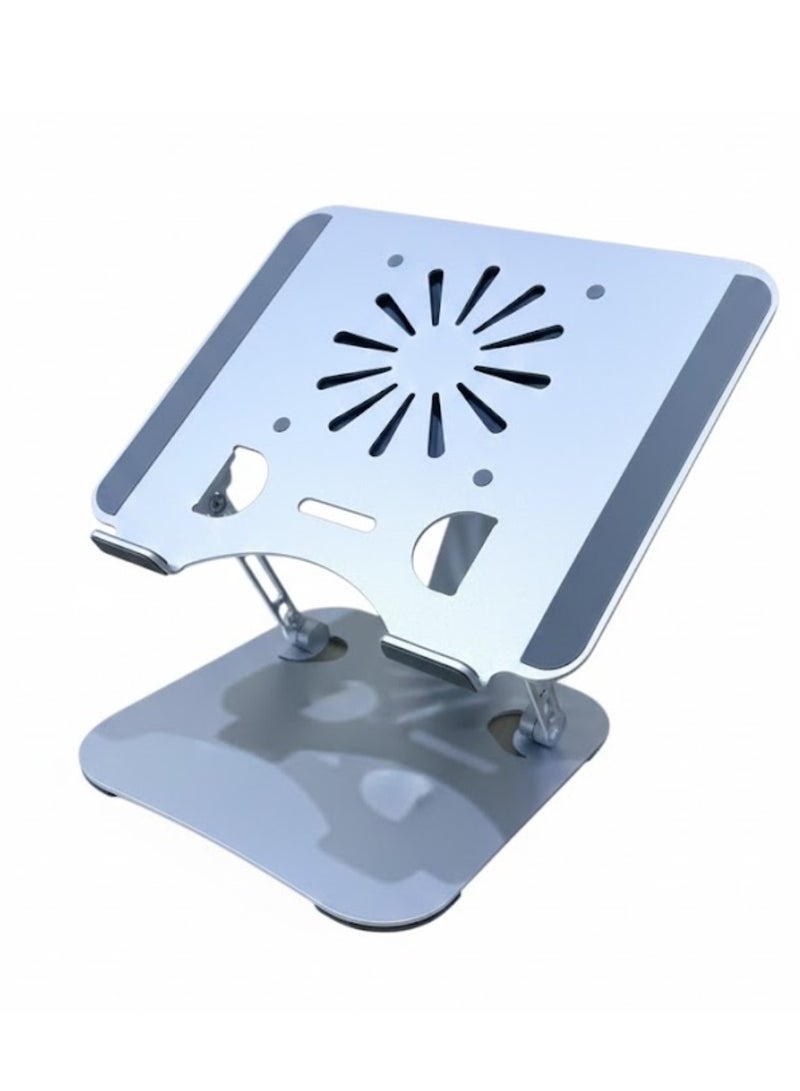 طلال حامل كمبيوتر محمول معدني قابل للتعديل مزود بمروحة تبريد كبيرة مدمجة للحماية من ارتفاع درجة الحرارة، وقاعدة مريحة قابلة لتعديل الارتفاع والزاوية، وقاعدة متينة وثابتة مزودة بوسادات مانعة للانزلاق، وحامل كمبيوتر محمول محمول للتبريد - Image 1