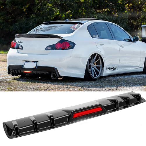 JMTBNO Black Universal Rear Bumper Diffuser Shark Fin Bumper Lip Splitter Spoiler with Brake Lights Compatible with Chrysler 300 Infiniti G37 MercedesBenz W204 W205 Dodge Challenger - Image 1