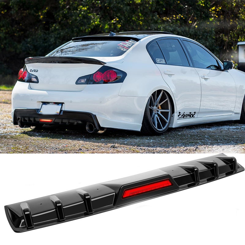 JMTBNO Black Universal Rear Bumper Diffuser Shark Fin Bumper Lip Splitter Spoiler with Brake Lights Compatible with Chrysler 300 Infiniti G37 MercedesBenz W204 W205 Dodge Challenger - Image 3