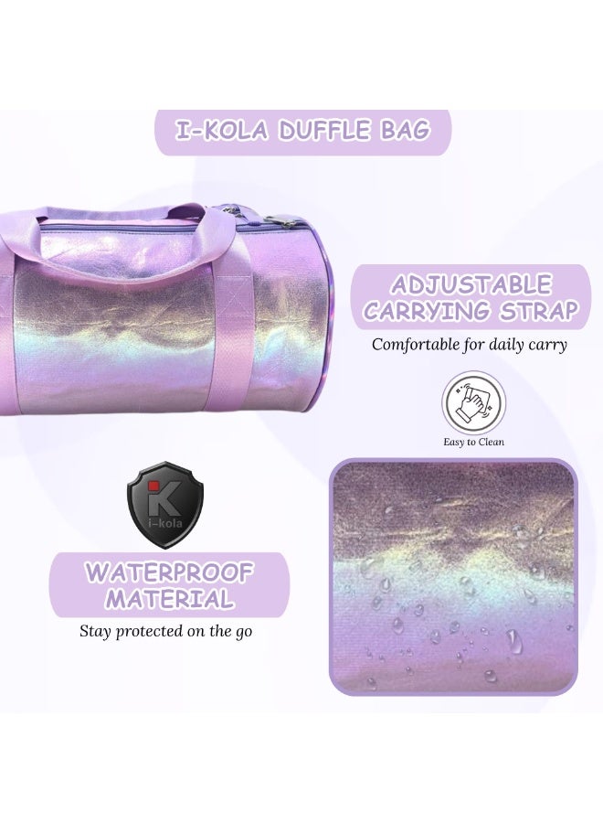 i-kola PINK STYLE PURPLE Duffle Bag | Lightweight & Waterproof Sports Duffle | Multi-Compartment Gym Tote & Carry-On Duffle | Overnight Weekender Travel Bag with Pouch (2022 PURPLE) - Image 5