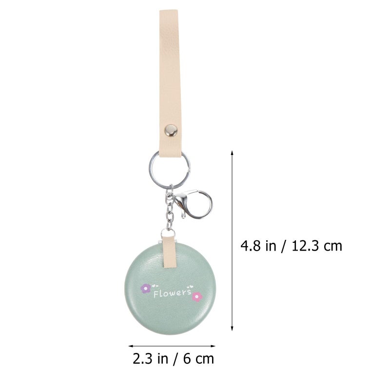 Portable Double Sided Makeup Mirror Foldable Metal Keychain Green Mini Travel Pocket Mirror - Image 3