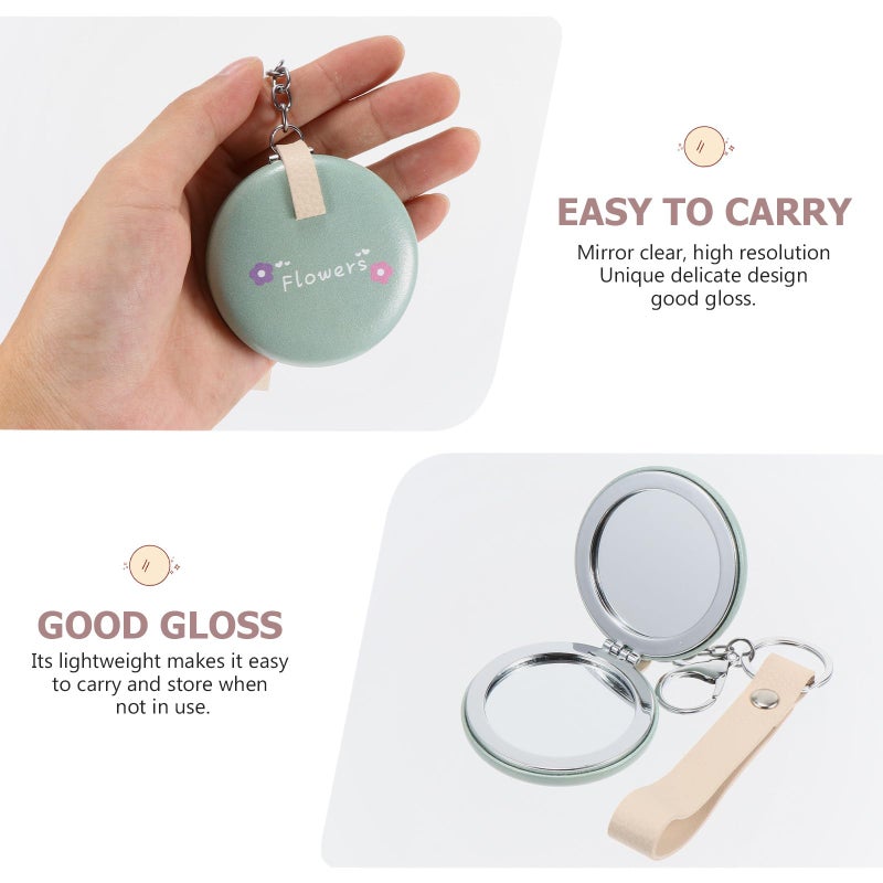 Portable Double Sided Makeup Mirror Foldable Metal Keychain Green Mini Travel Pocket Mirror - Image 4