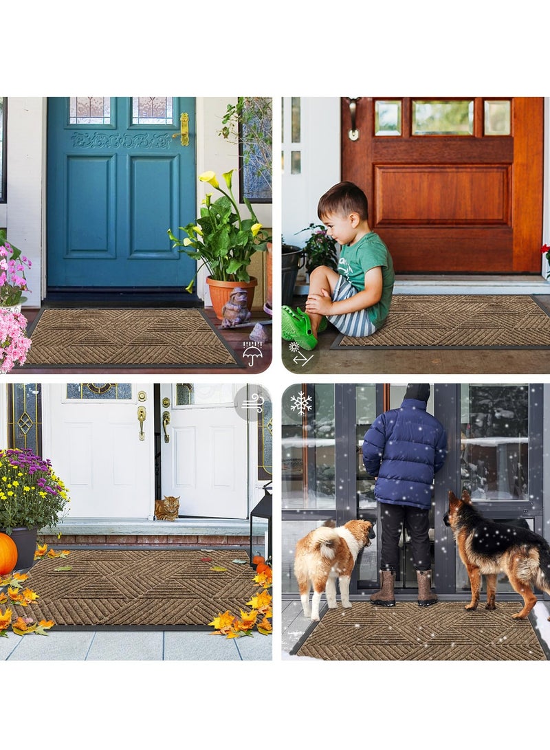 كي واي دي سجادة الباب الأمامي مدخل خارجي، ممسحة مطاطية طبيعية قوية للخدمة الشاقة، تراب ورطوبة، تنظيف سهل منخفض المواصفات مرحبا بسجاد الأرضية للدخول الداخلي في الهواء الطلق، 45×75 سم، براون - Image 4