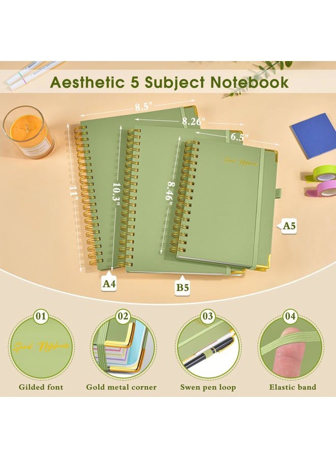 dilitego Hardcover Spiral Notebooks for Work, 5 Subject Notebook College Ruled with Dividers Tabs, Lined Organizer Notebook Journal for women, 240 Pages Small A5 Notebooks for School Note taking, 5x7 Green - Image 2