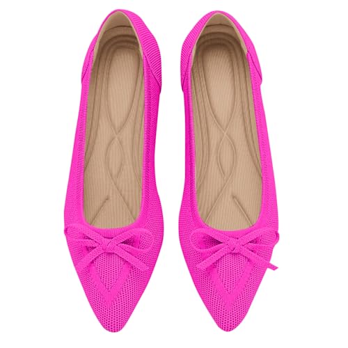 TINGRISE Womens Flats Pointed Toe Bow Knit Ballet Shoes Comfortable Dressy Mesh Slip On Flat Pink US8 - Image 1