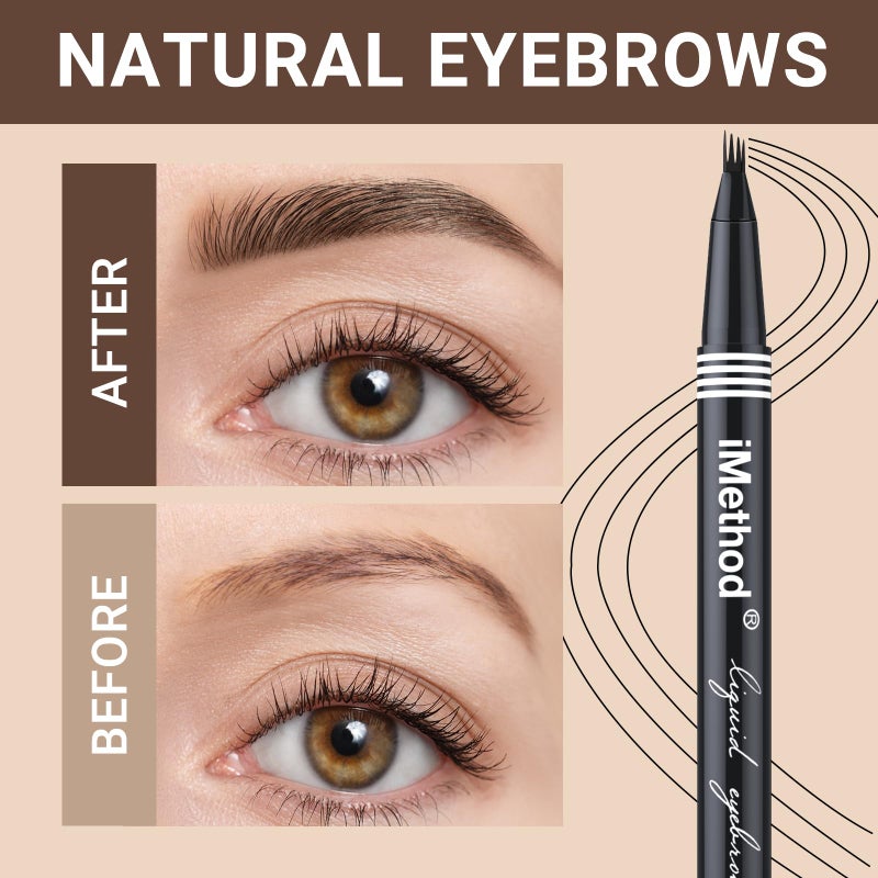 iMethod قلم حواجب iMethod - قلم ميكروبليدنج للحواجب، قلم حواجب برأس 4 شقوق ميكرو للحصول على حواجب طبيعية تشبه الشعر، أقلام حواجب تدوم طويلاً للنساء، مقاوم للماء، بني - Image 3