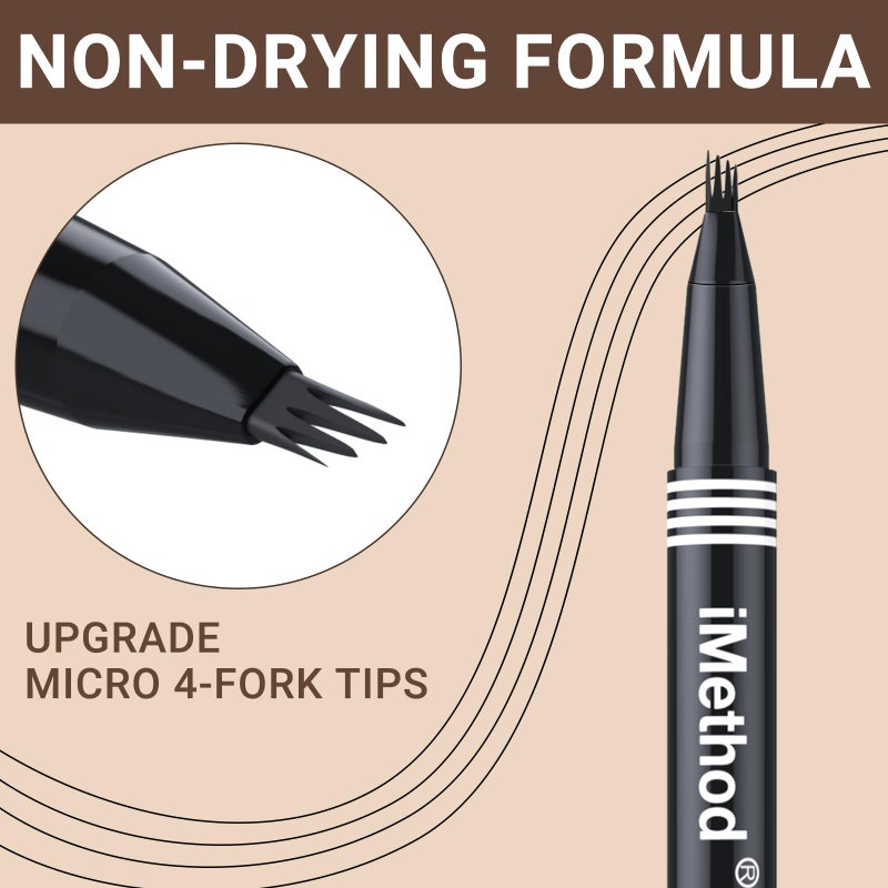 iMethod قلم حواجب iMethod - قلم ميكروبليدنج للحواجب، قلم حواجب برأس 4 شقوق ميكرو للحصول على حواجب طبيعية تشبه الشعر، أقلام حواجب تدوم طويلاً للنساء، مقاوم للماء، بني - Image 4