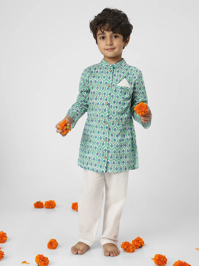 Nautinati  Nautinati Boys' Cotton Printed Kurta Set  | Best Price UAE