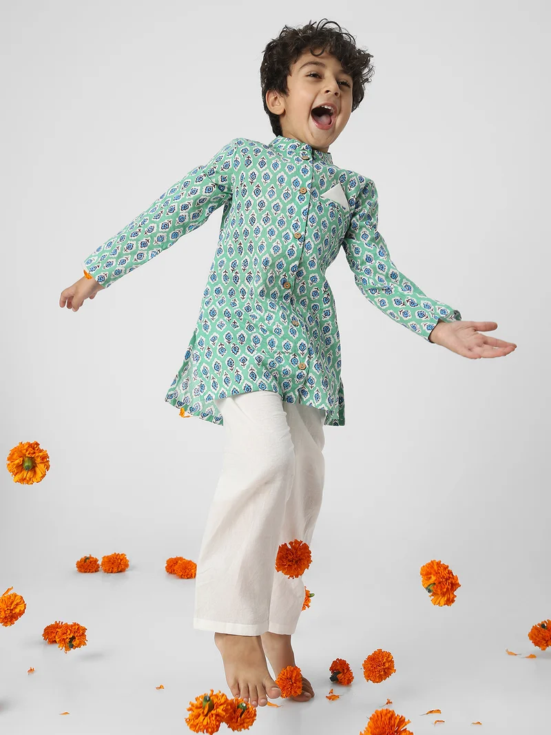 Nautinati  Nautinati Boys' Cotton Printed Kurta Set  | Best Price UAE