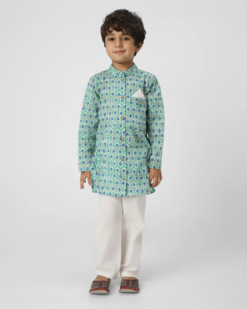 Nautinati Nautinati Boys' Cotton Printed Kurta Set